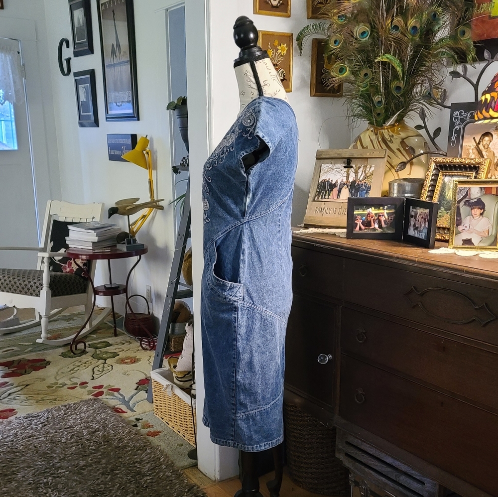 Vintage jean Dress 1990 pockets blue midi - Picture 10 of 15